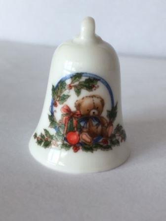 Елочная игрушка колокольчик новогодний "Тедди". Винтаж. Фарфор.