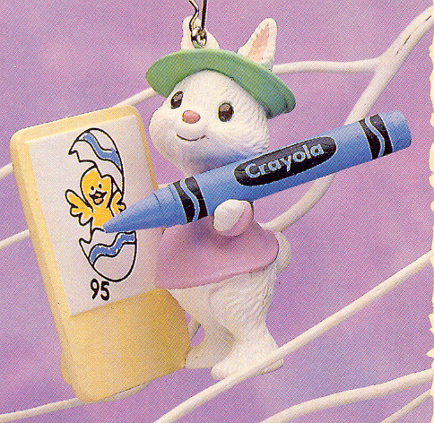 Пасхальный декор Заяц рисует цыпленка. Винтаж 1995г. 