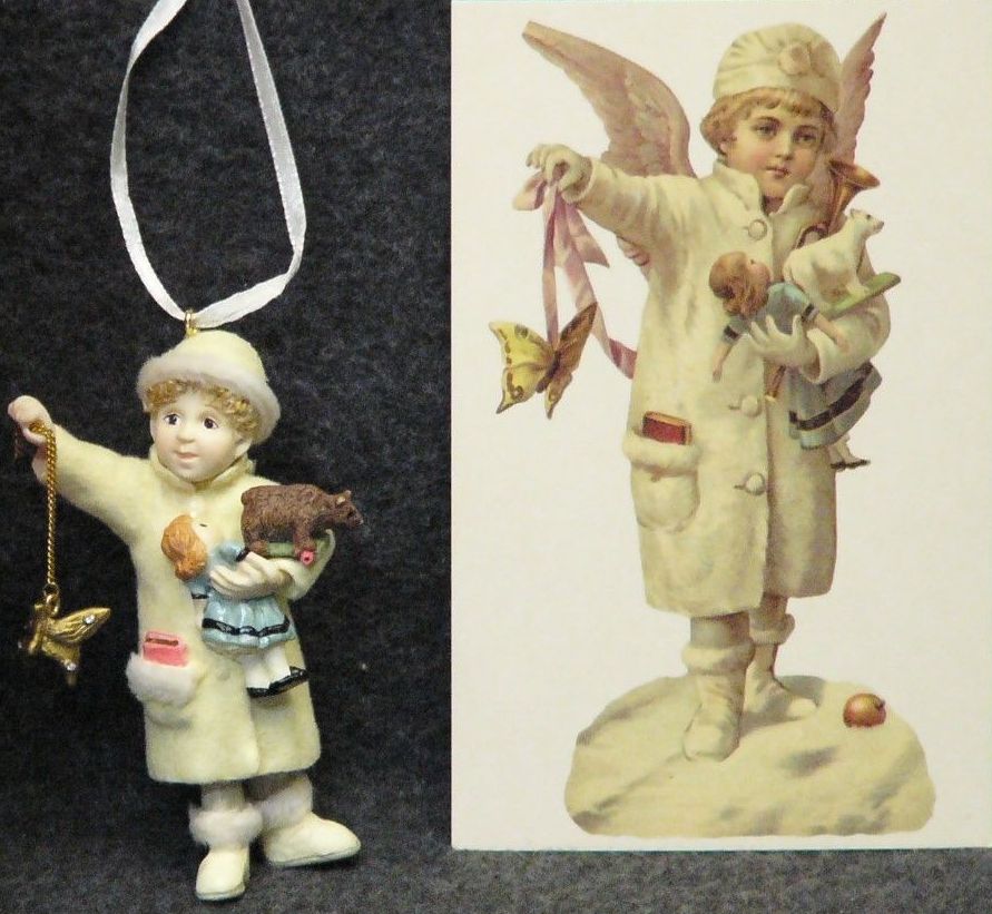 Елочное украшение Мальчик-Ангел с игрушками с открыткой