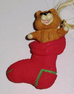 Миниатюрный медвежонок в новогоднем носке 89 г. Винтаж