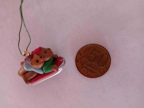 Елочная игрушка на маленькую елочку Мишки на санках
