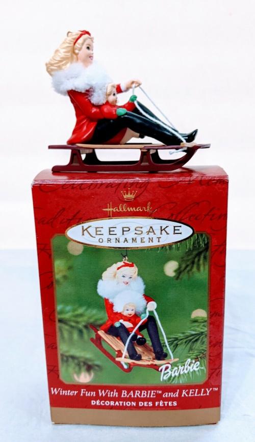 Елочная игрушка Барби и Келли, санки, 2000 г.